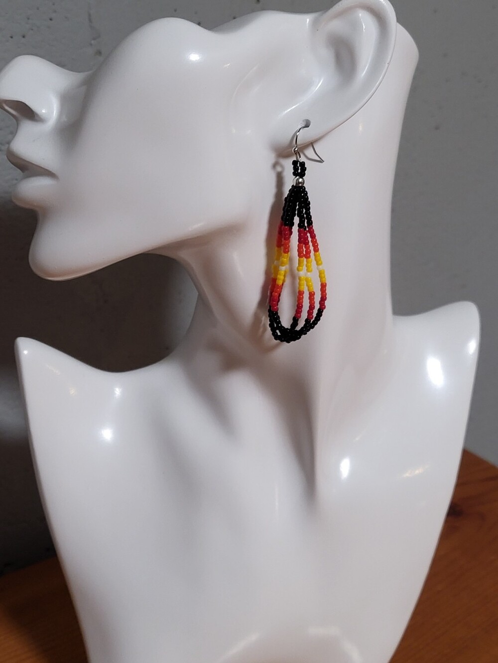 Multi color Beaded loop Earrings - Black, Red Orange & Yellow